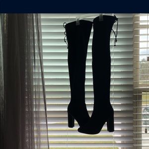 Black thigh high heel boots